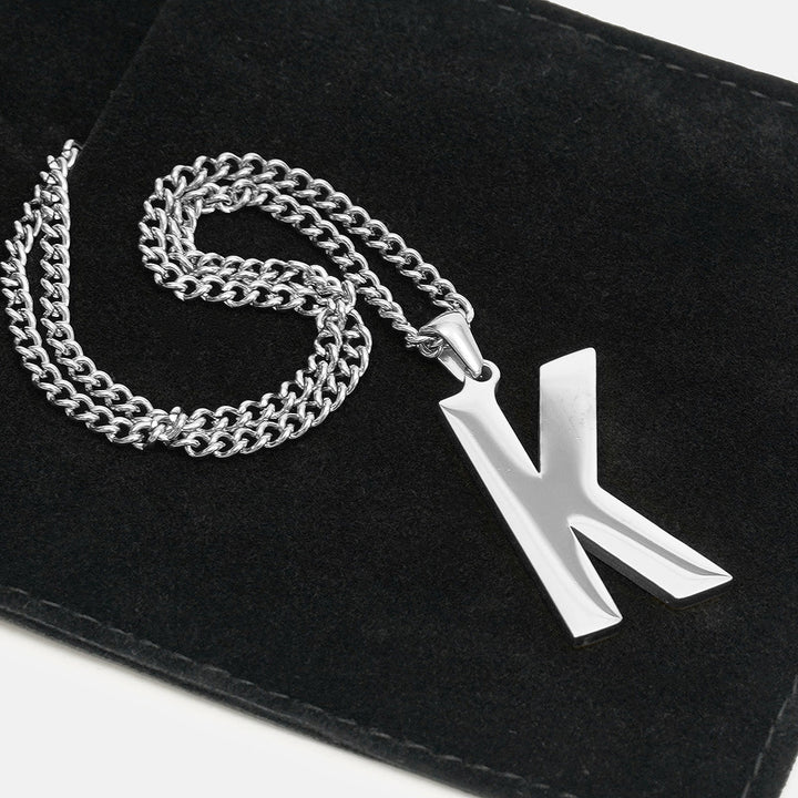 K Letter Pendant with Chain Necklace - Stainless Steel