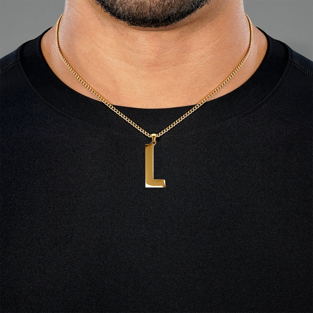 L Letter Pendant with Chain Necklace - Gold Plated Stainless Steel