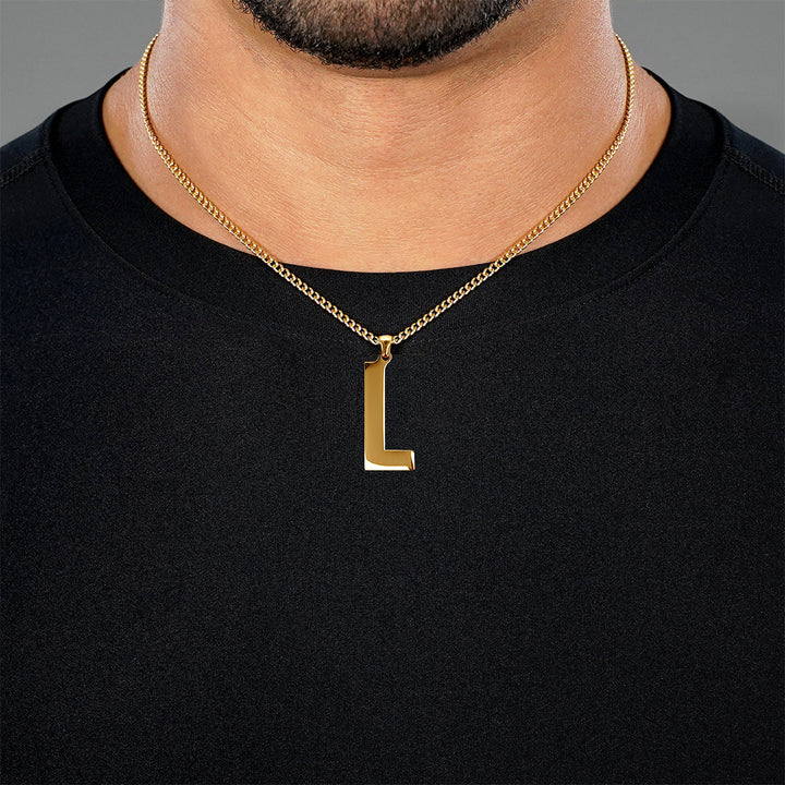 L Letter Pendant with Chain Necklace - Gold Plated Stainless Steel