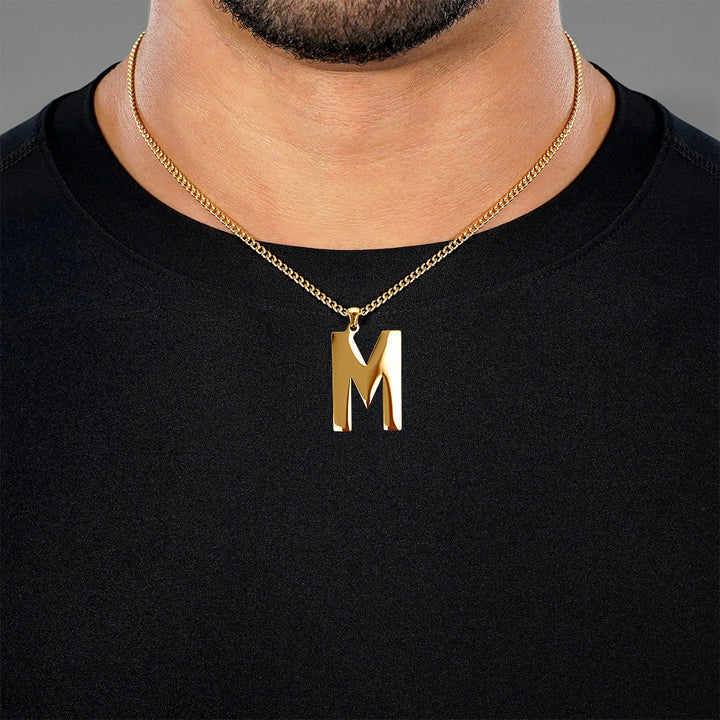 M Letter Pendant with Chain Necklace - Gold Plated Stainless Steel