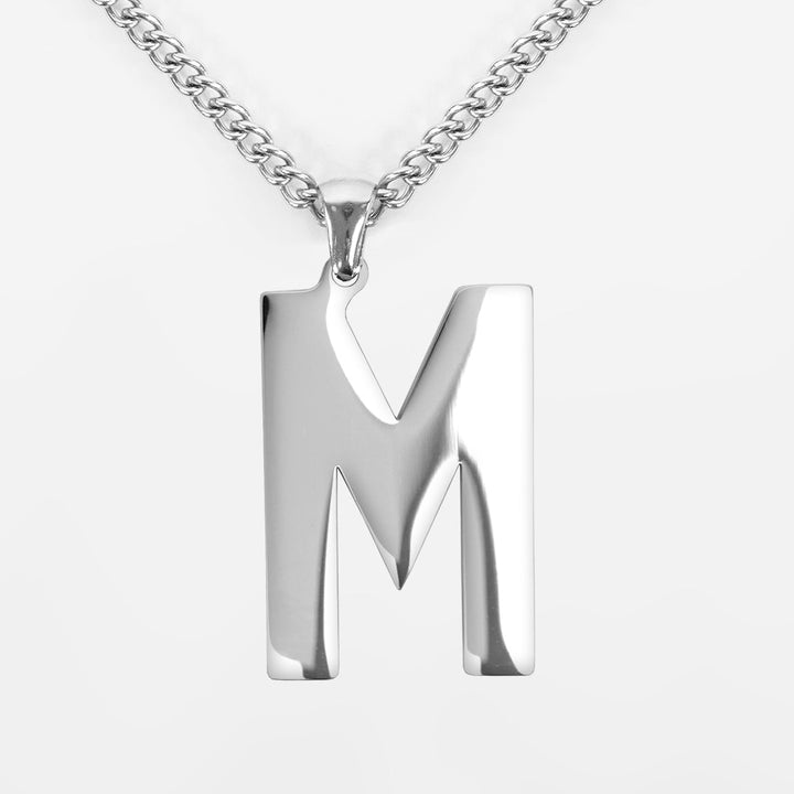 M Letter Pendant with Chain Necklace - Stainless Steel