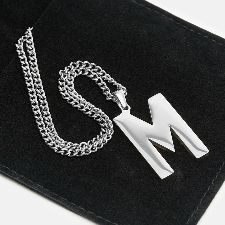 M Letter Pendant with Chain Necklace - Stainless Steel