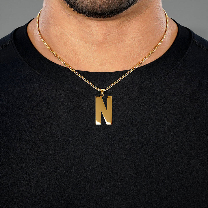 N Letter Pendant with Chain Necklace - Gold Plated Stainless Steel