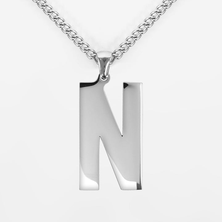 N Letter Pendant with Chain Necklace - Stainless Steel