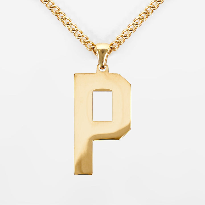 P Letter Pendant with Chain Necklace - Gold Plated Stainless Steel