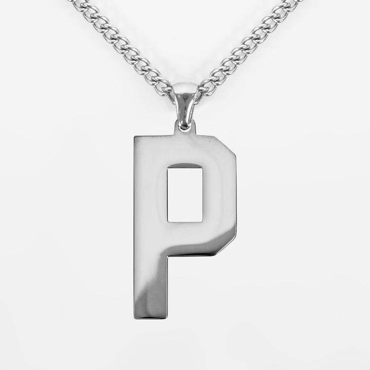 P Letter Pendant with Chain Necklace - Stainless Steel