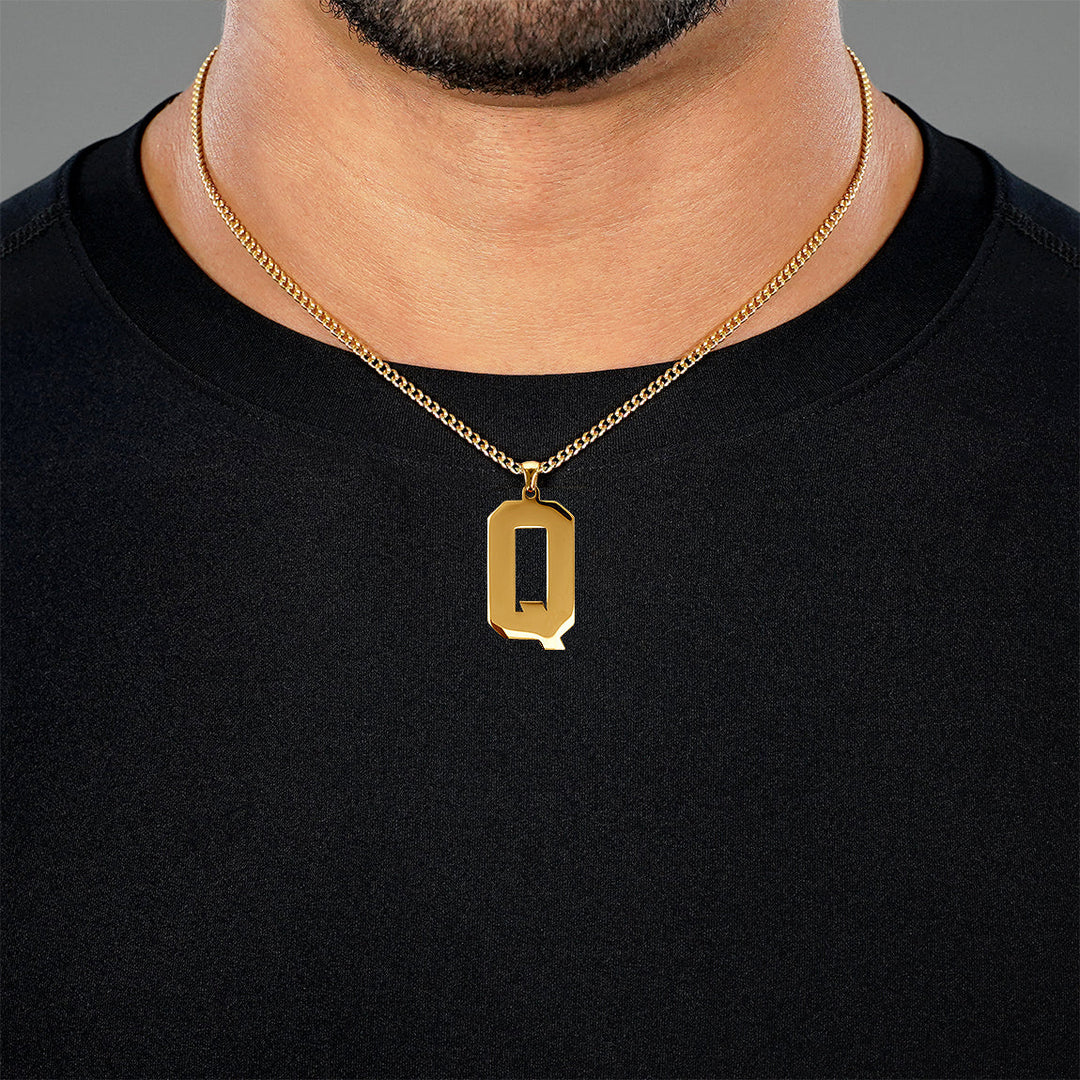 Q Letter Pendant with Chain Necklace - Gold Plated Stainless Steel