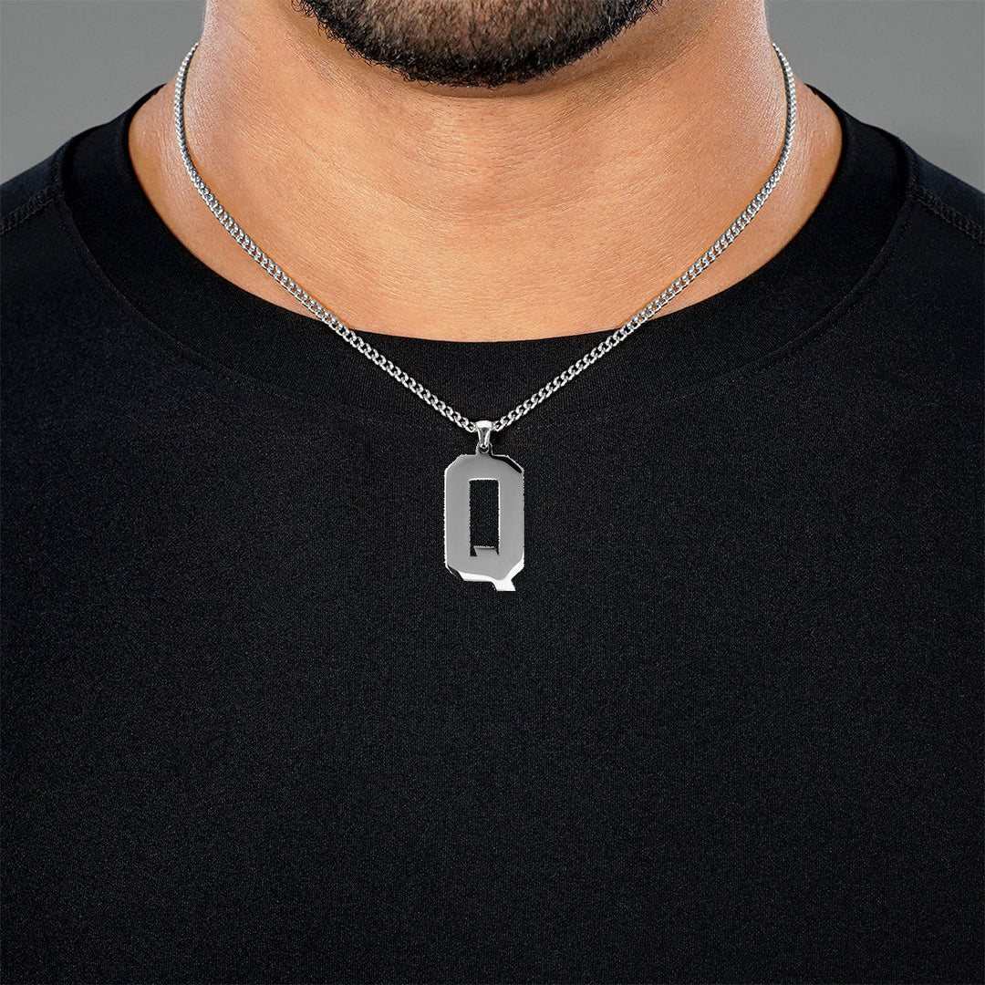 Q Letter Pendant with Chain Necklace - Stainless Steel