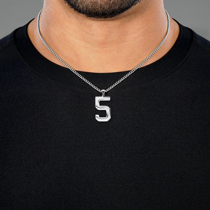 5 Number Pendant with Chain Necklace - Stainless Steel