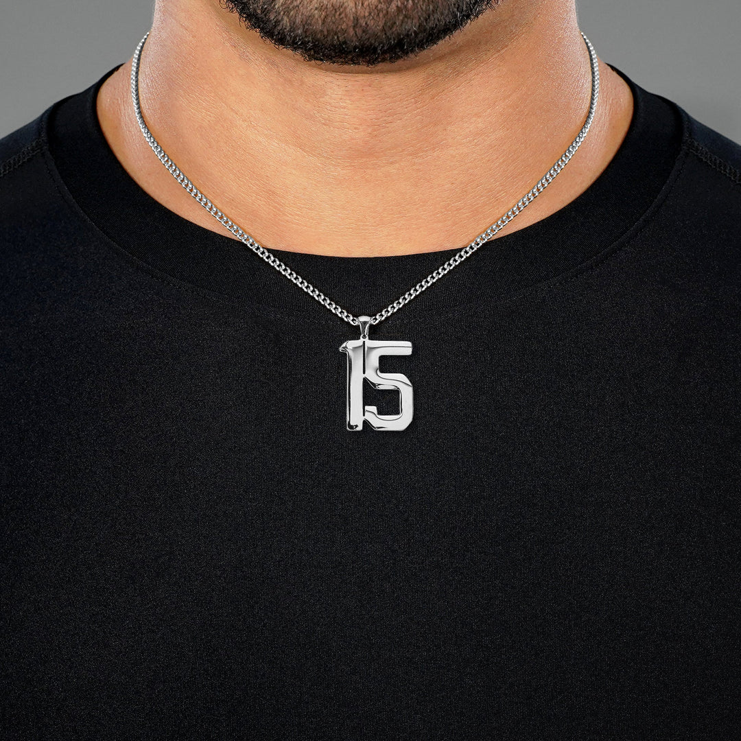 15 Number Pendant with Chain Necklace - Stainless Steel