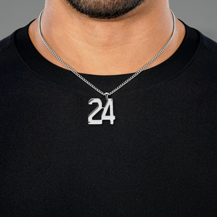 24 Number Pendant with Chain Necklace - Stainless Steel