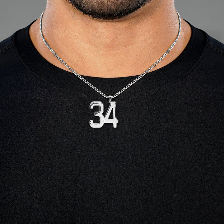 34 Number Pendant with Chain Necklace - Stainless Steel