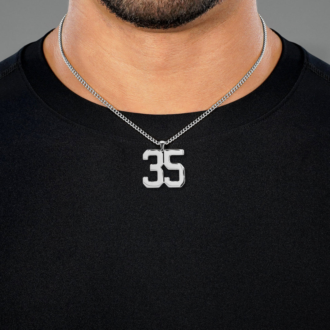 35 Number Pendant with Chain Necklace - Stainless Steel