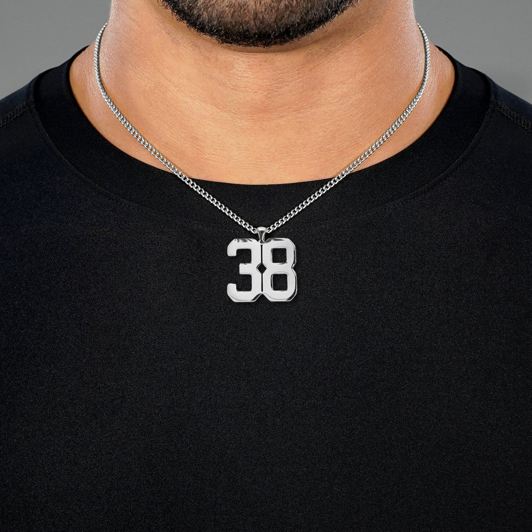 38 Number Pendant with Chain Necklace - Stainless Steel