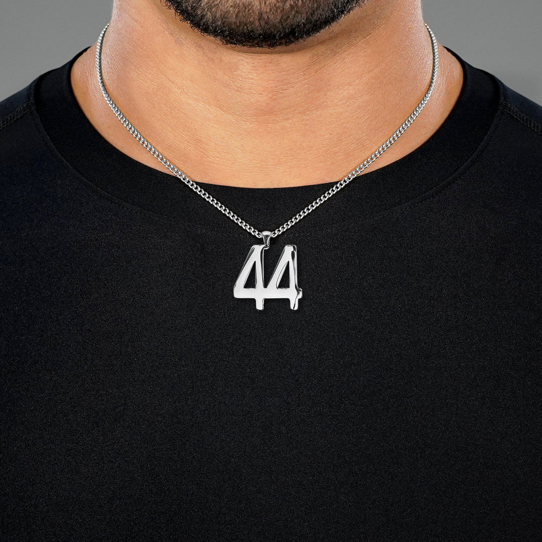 44 Number Pendant with Chain Necklace - Stainless Steel