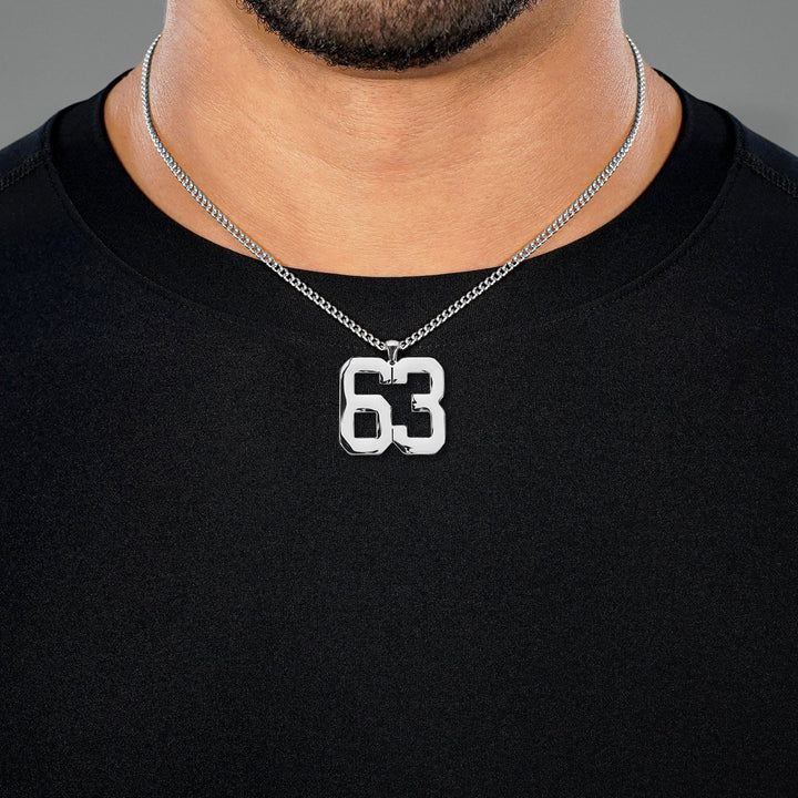 63 Number Pendant with Chain Necklace - Stainless Steel