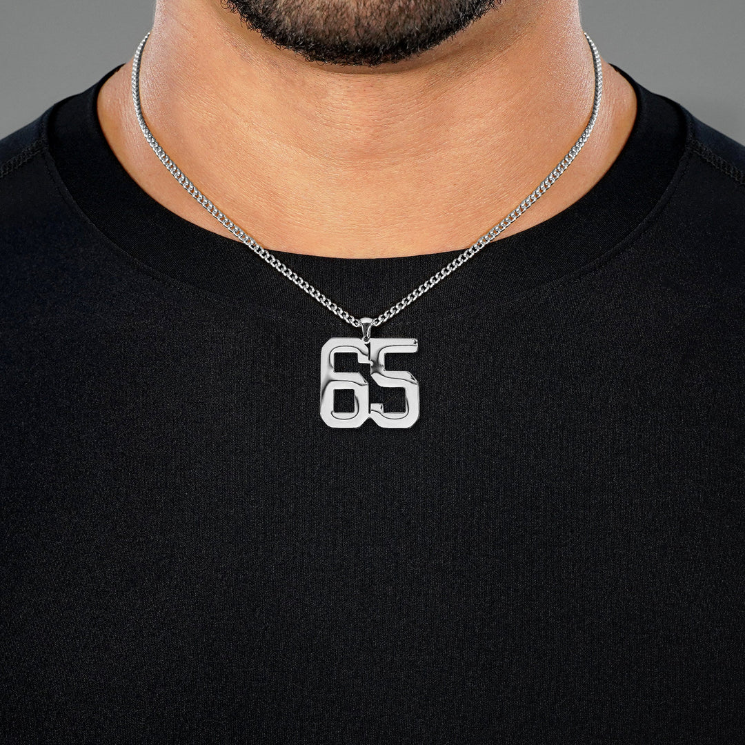 65 Number Pendant with Chain Necklace - Stainless Steel