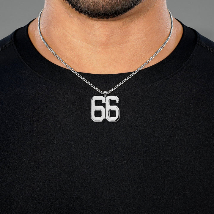 66 Number Pendant with Chain Necklace - Stainless Steel