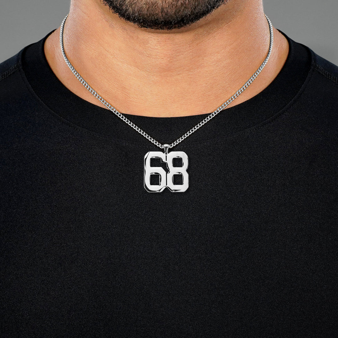 68 Number Pendant with Chain Necklace - Stainless Steel