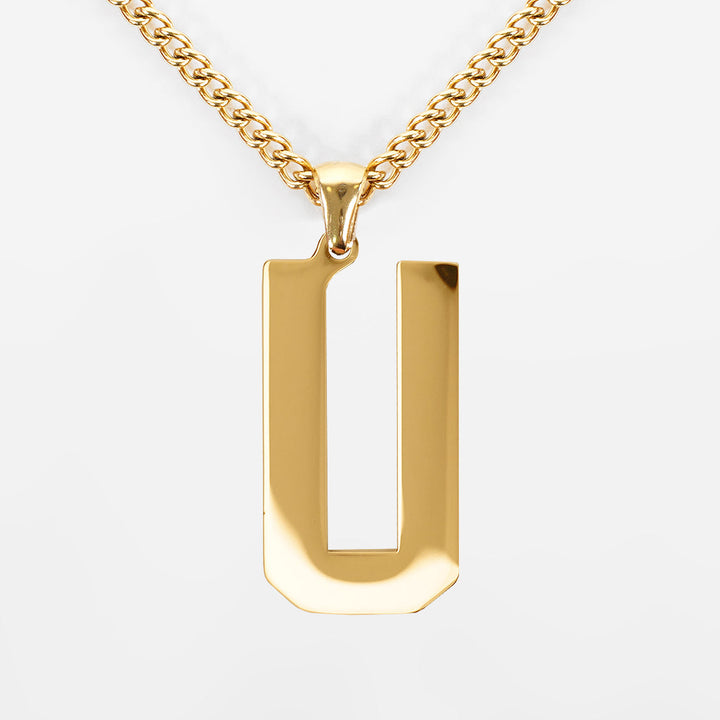 U Letter Pendant with Chain Necklace - Gold Plated Stainless Steel