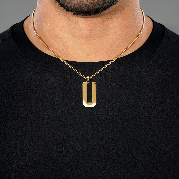 U Letter Pendant with Chain Necklace - Gold Plated Stainless Steel