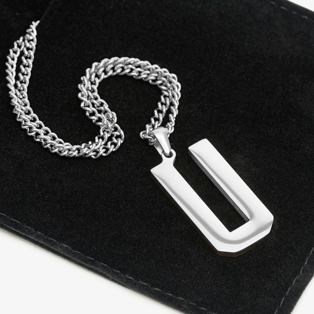 U Letter Pendant with Chain Necklace - Stainless Steel