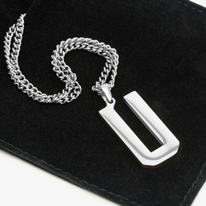 U Letter Pendant with Chain Necklace - Stainless Steel