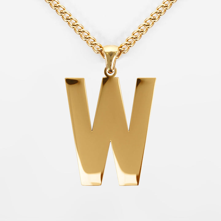 W Letter Pendant with Chain Necklace - Gold Plated Stainless Steel