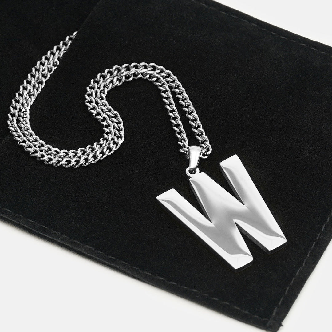 W Letter Pendant with Chain Necklace - Stainless Steel