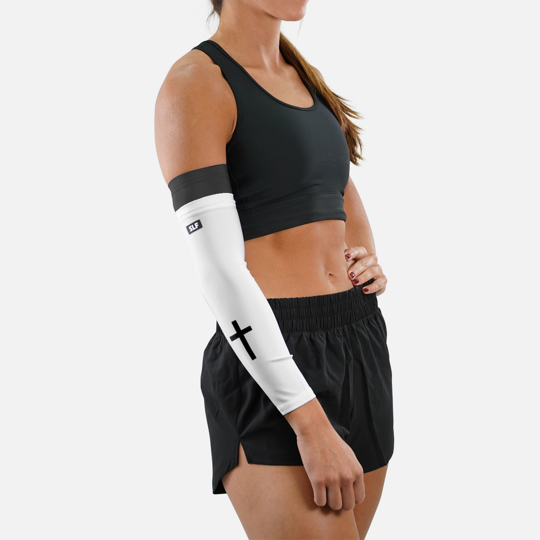 Faith Cross White Black Double Arm Sleeve