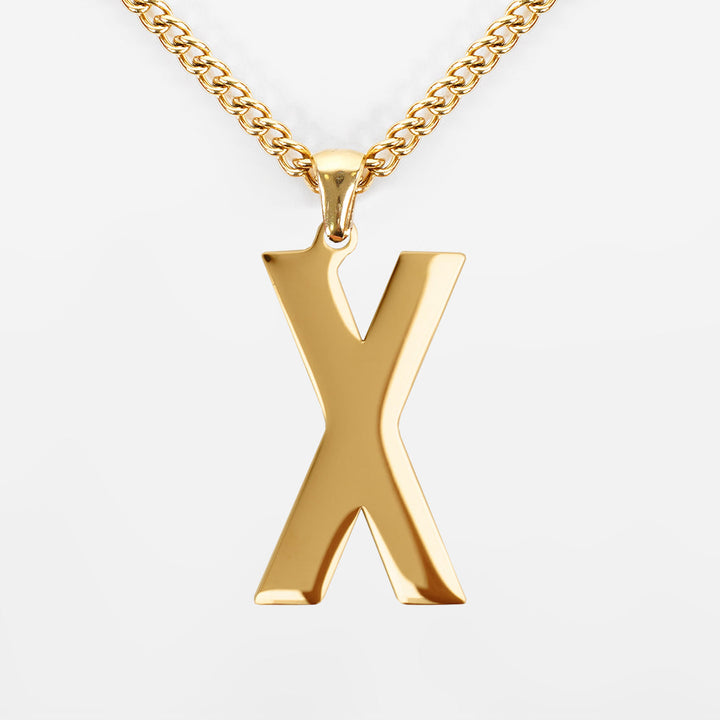 X Letter Pendant with Chain Necklace - Gold Plated Stainless Steel