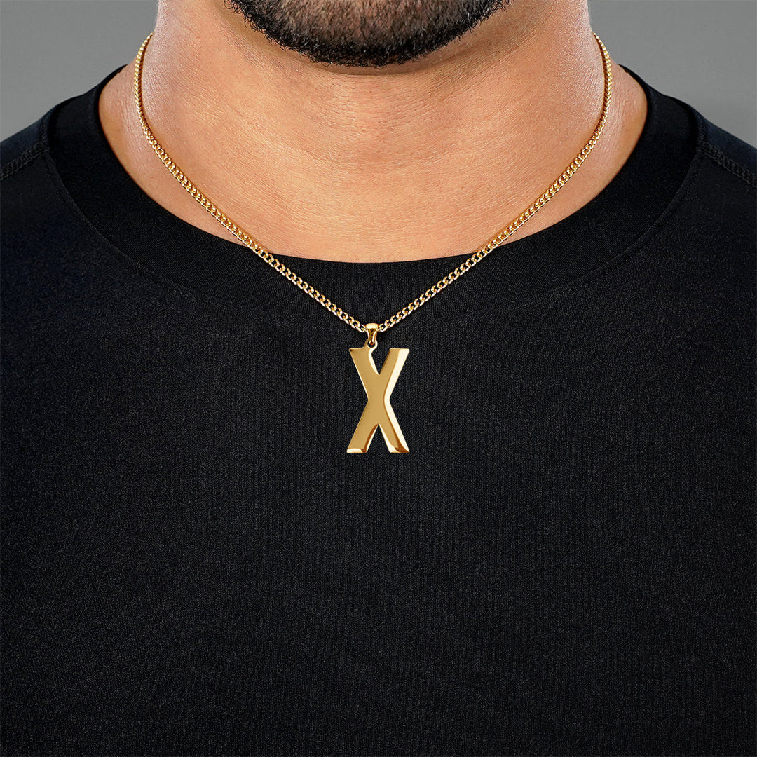 X Letter Pendant with Chain Necklace - Gold Plated Stainless Steel