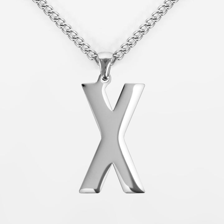 X Letter Pendant with Chain Necklace - Stainless Steel