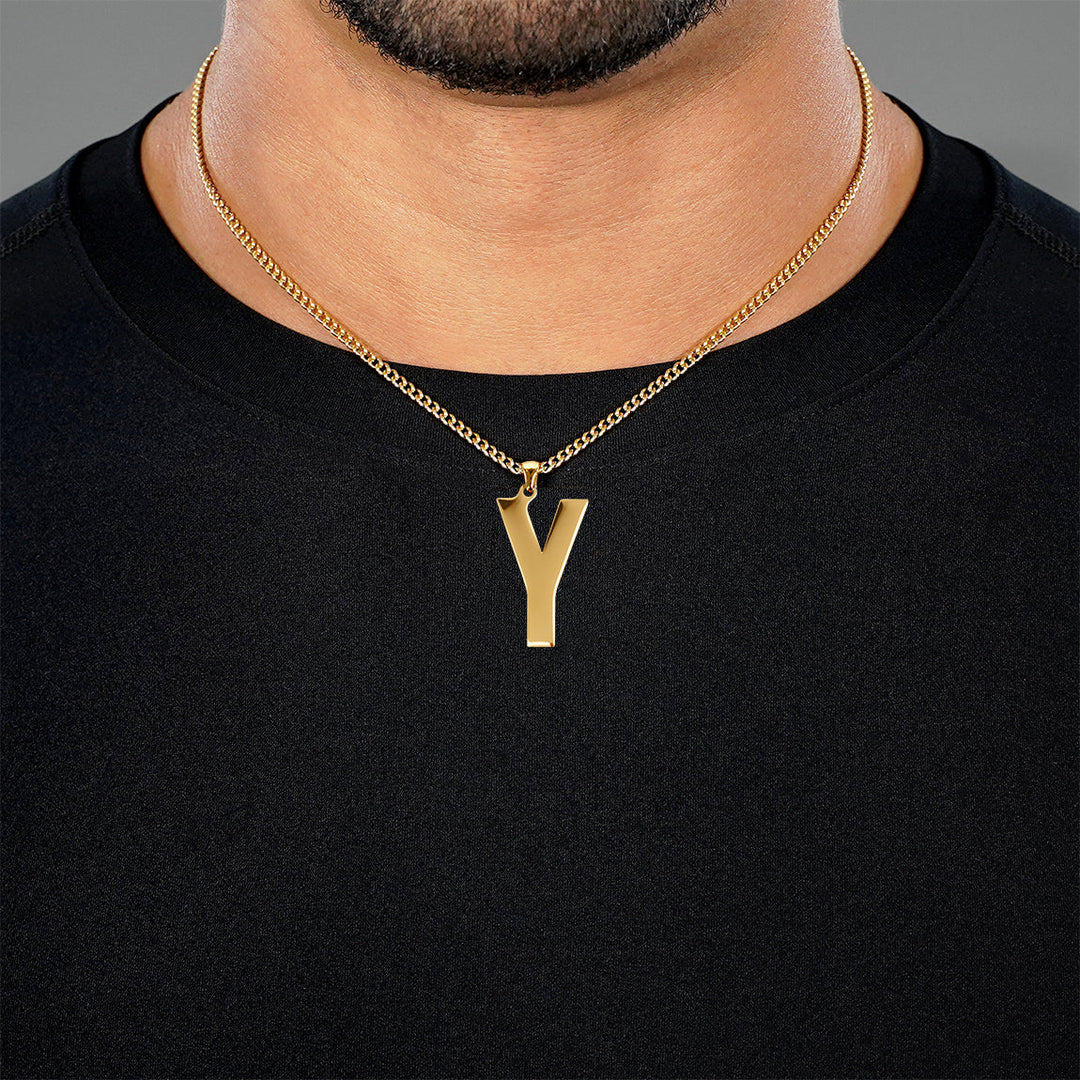 Y Letter Pendant with Chain Necklace - Gold Plated Stainless Steel