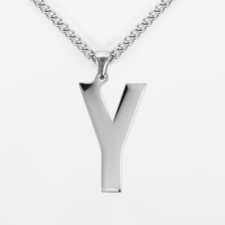 Y Letter Pendant with Chain Necklace - Stainless Steel