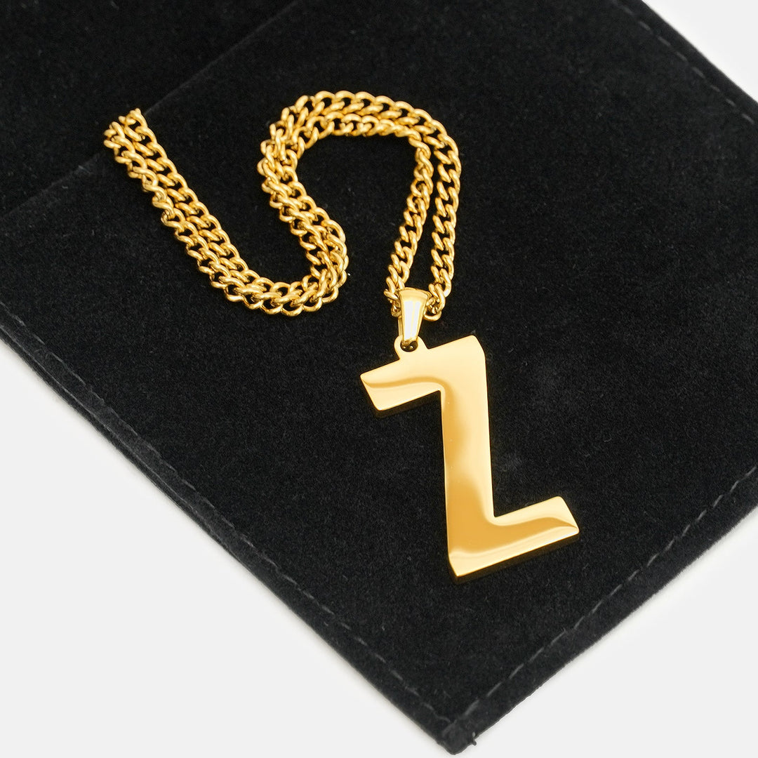 Z Letter Pendant with Chain Necklace - Gold Plated Stainless Steel